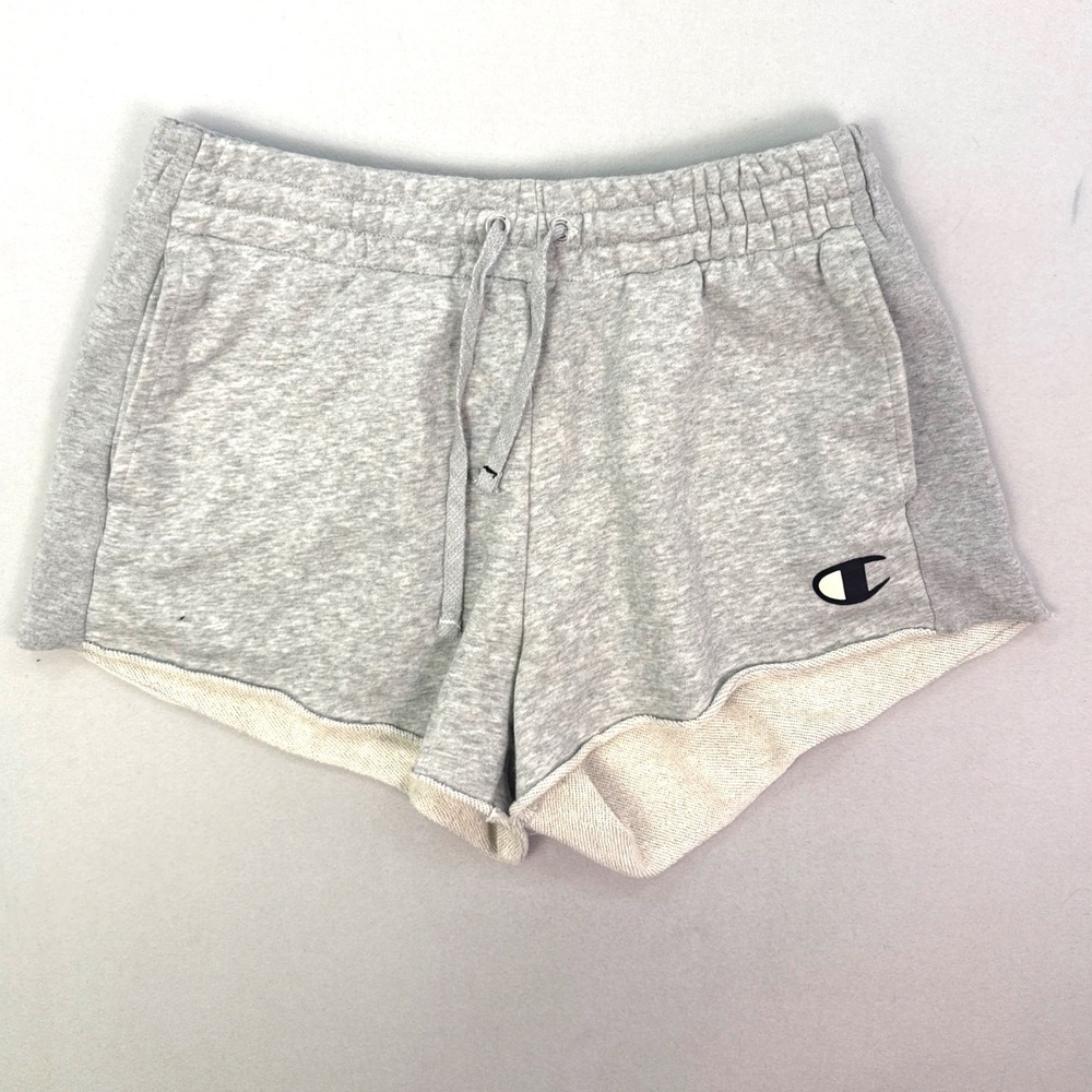 Champion Womens Heather Gray High Waisted Raw Hem Sweat Shorts Size S